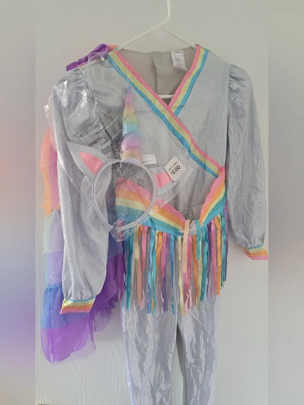 Target Rock Star Unicorn Costume Silver Multicolor Kids Sz S 6-8 Year Halloween.